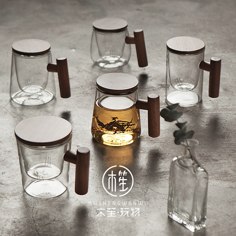 耐热玻璃杯办公室茶杯带把带盖过滤创意水杯子泡茶杯茶水分离家用