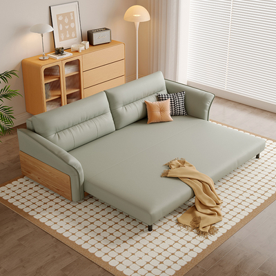 2024新款猫爪皮实木折叠两用沙发小户型客厅双三人直排家用沙发床