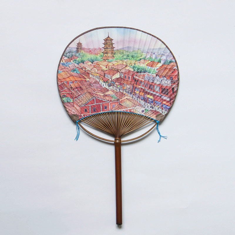 锦鲤诸事顺利夏季团扇 闽南泉州开元寺钟楼风景竹柄扇 乐城知礼