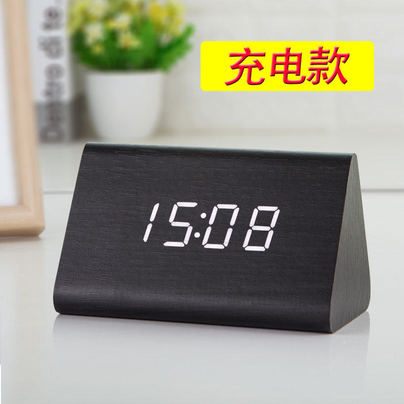 木质闹钟LED静音电子钟创意时尚床头钟客厅座钟摆件夜光复古时钟