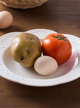 创餐具白色家用雕菜盘子骨浮瓷圆形深盘蒸意菜汤盘陶瓷纯碟USS子