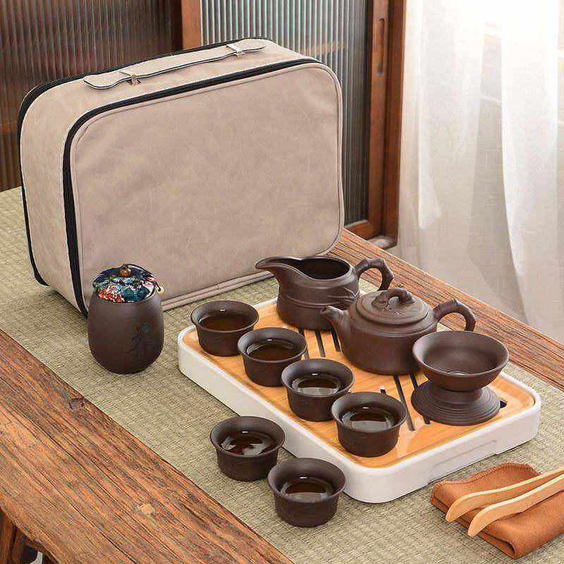 紫砂矿旅行茶iaadXRM4用具小套装携整便式包一壶六杯家户外车原载