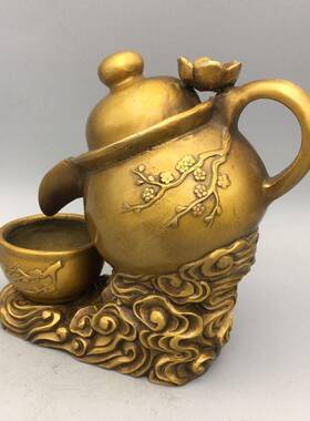 古AUR玩铜黄铜壶摆件倒流香工态艺精湛包浆醇厅厚器形完整居家客