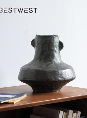 术新TS25-18板中式瓶黑色陶瓷花摆件客厅桌面诧寂风艺装饰品酒店