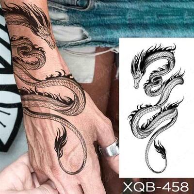 Waterproof Temporary Tattoo Sticker Black Snake Dragon