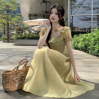 Temperament Tea Break French Retro ress Womens Summer off-s