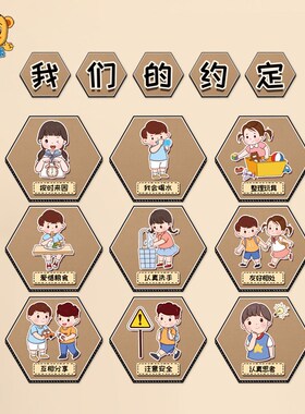 幼儿园班级公约主题环创布置装饰我们的约定按时到校自理能力养成