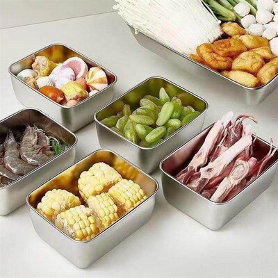 Lidded stainless steel food storage box, freezer container,