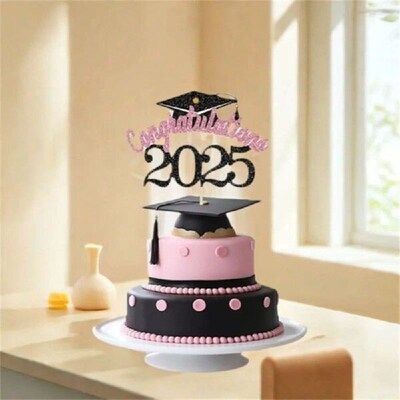 5pcs Glitter 2025 Graduation Cake Topper Set Funny Handmade