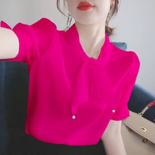 Women Blouse Womens Chiffon Shirt Summer Loose Bow