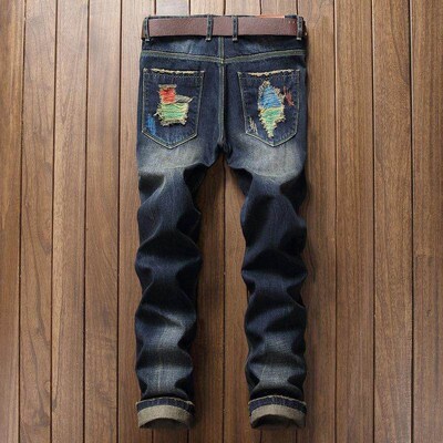 Painted jeans mens ripped straight leg jeans