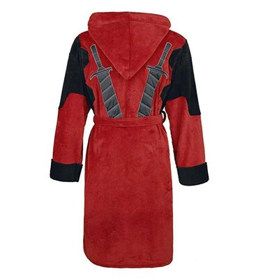 Movie Deadpool Bathrobe Adult Unisex Winter Warm Flannel Hoo