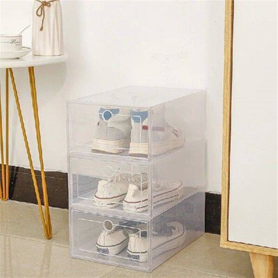 6pcs Plastic Shoe Boxes Stackable Shoes Case Shoe Organizer