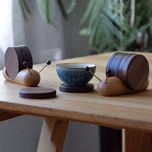 For Heat Wood Shaped Snail Table Placemats Mat Cup Set