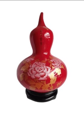 红色陶瓷花瓶摆件家居饰品客厅电视柜酒柜乔迁开业招财葫芦工艺品
