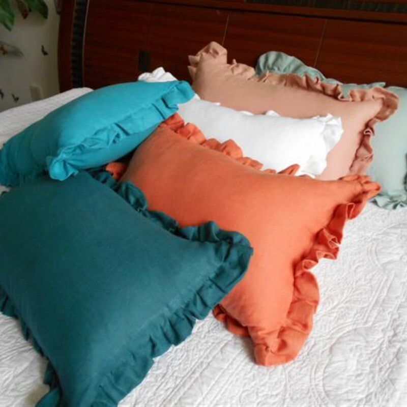 欧式腰枕套100%亚麻荷叶边客厅沙发靠垫抑菌抱枕套30X50 50X75CM