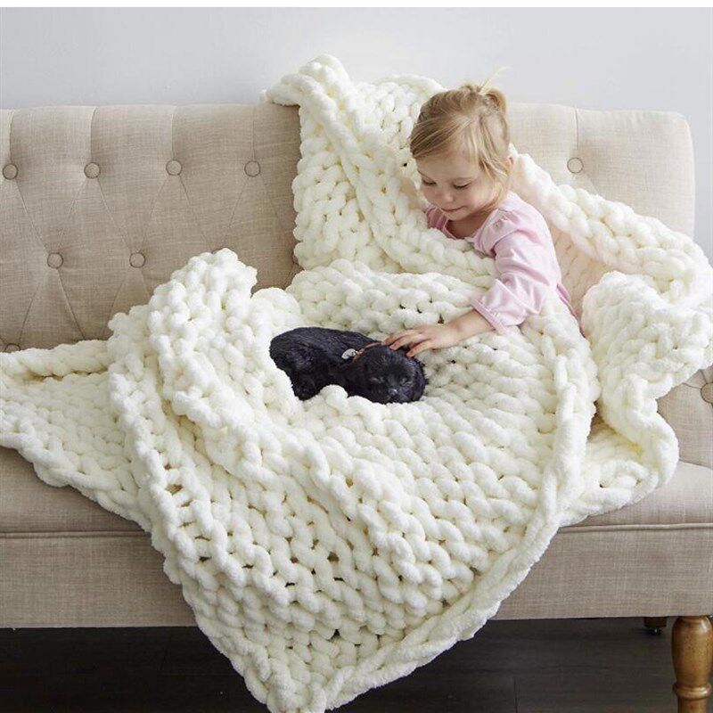 毛线团织毯子珊瑚绒冰岛粗超粗手工编织雪尼尔毛毯棒针织沙发盖毯