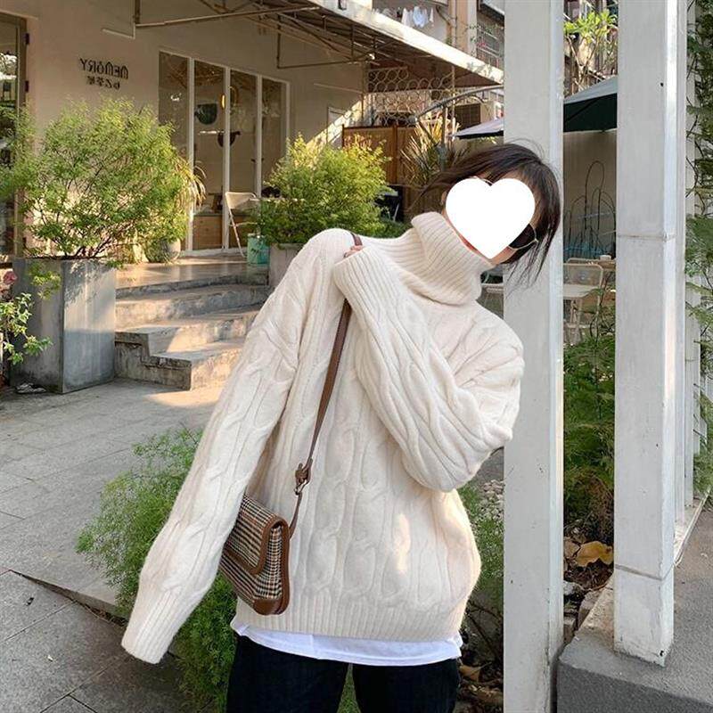 高领毛衣女内搭新款秋冬装麻花慵懒风圣诞宽松打底针织衫感