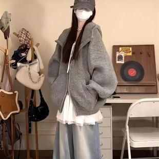 连帽卫衣毛衣开衫外套女针织衫慵懒高级感2025新款韩系秋冬季穿搭