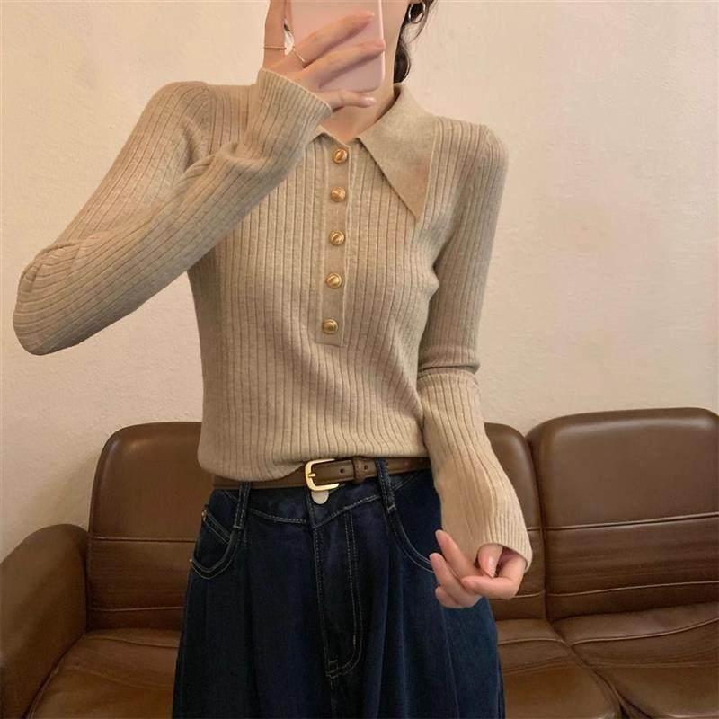 2025新款春秋季法式POLO领针织衫别致打底衫女秋冬高级感毛衣内搭,女装/女士精品,POLO衫,淘宝优惠券,粉丝福利购,淘宝优惠卷