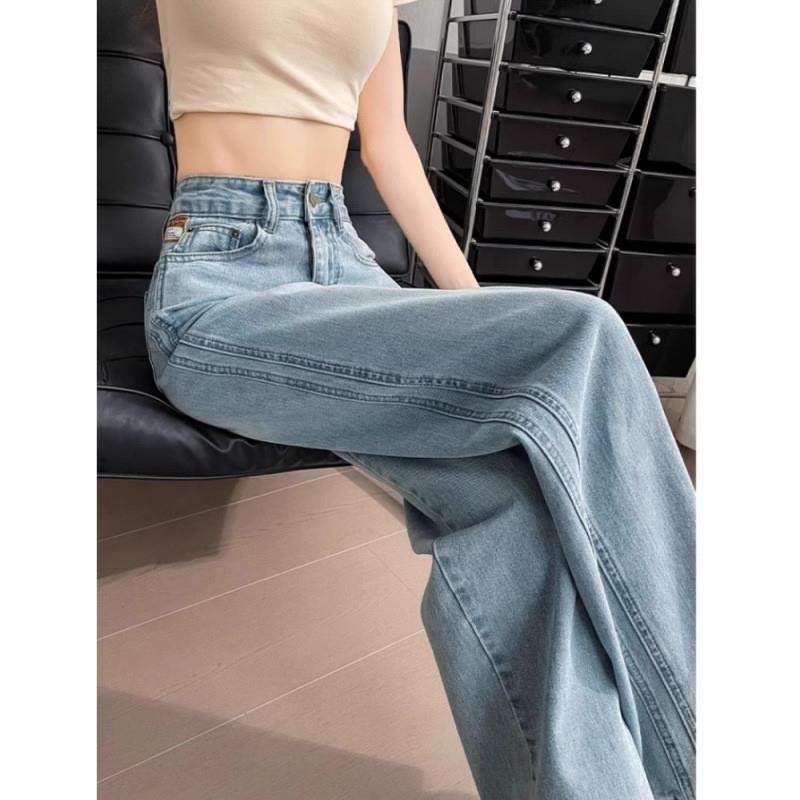 大码复古阔腿牛仔裤女潮流百搭新款高腰显瘦修身设计感窄版直筒裤