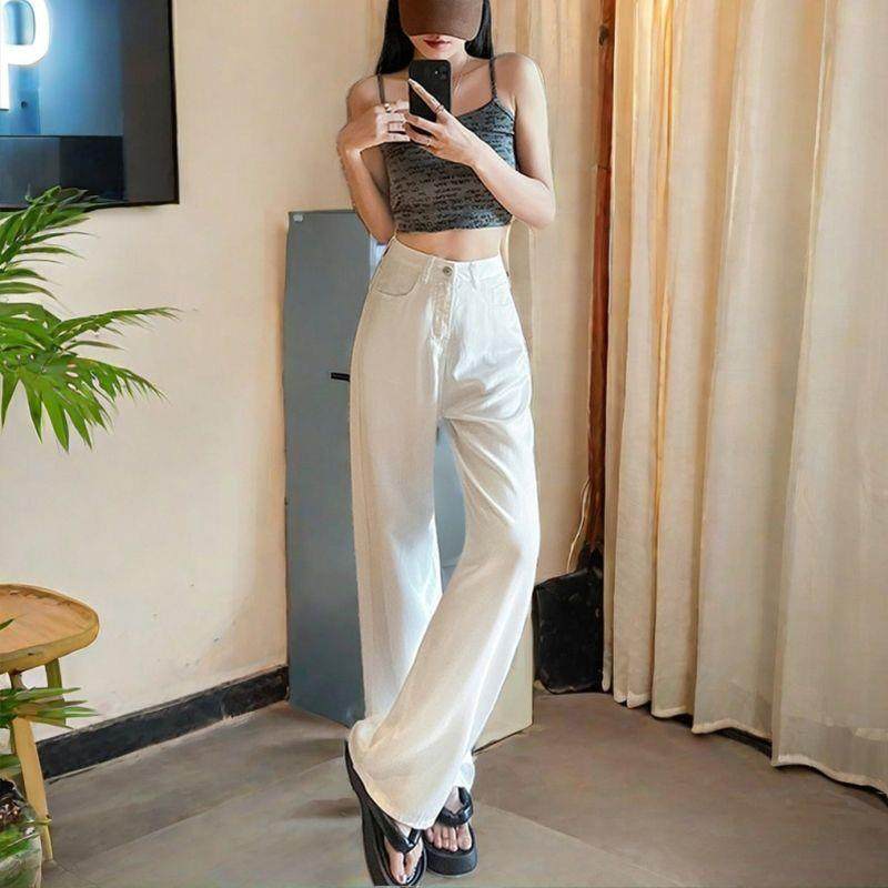 白色美式高腰阔腿牛仔裤女2025秋季宽松百搭显小个子瘦垂感拖地裤,女装/女士精品,牛仔裤,淘宝优惠券,粉丝福利购,淘宝优惠卷