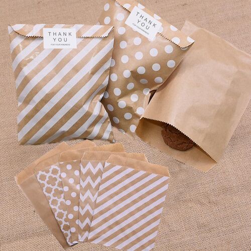 100pcs/pack Kraft Paper Bags Wave Dot Candy Biscuit Bag for