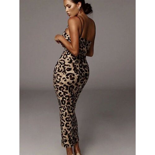 2024 leopard print sleeveless V-neck sexy midi dress spring
