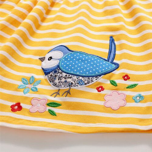 Jumping Meters Yellow White Striped Cartoon Dress Applique A
