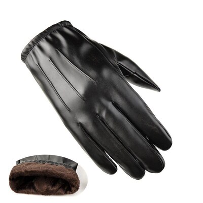 Winter Men Black Leather Gloves Anti-skid Touch Screen Outdo