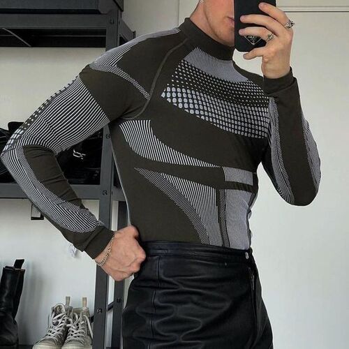 Skinny turtleneck knitted T-shirt slim bottoming shirt T恤男