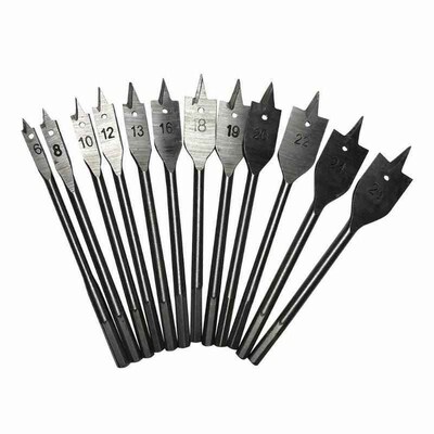 15pcs Full Steel Hex Shank Spade Flat Bit Set for 6-25mm HSS