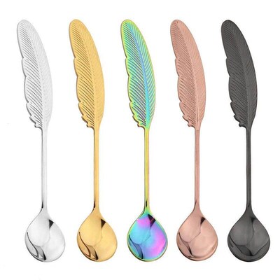 Feather Spoons Stainlesus Steel TeaSpoons Creative Coffee Sp