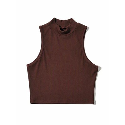 Summer Black Women Fashion Crop Top High Neck White Sleevele