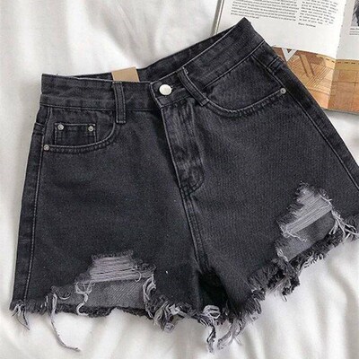 Womens Ripped Jeans Short Pants, Casual High Waist Denim