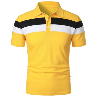 Mens Short Sleeve Chest 3 Striped Color Matching Fashion Me