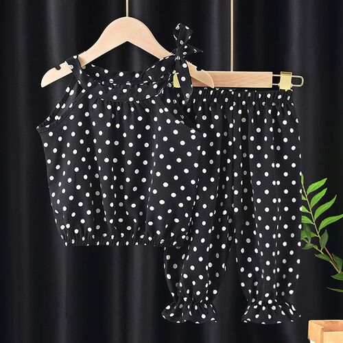 2PCS Baby Girls Clothing Sets Summer Sleeveless Polka Dot Ki