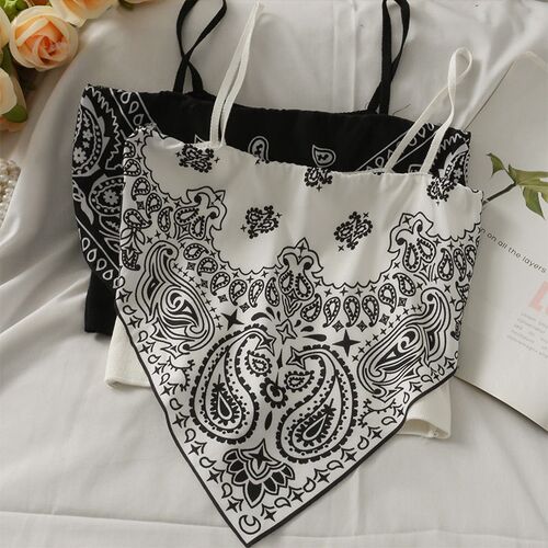 Hikigawa Women Fashion Vintage Print Patchwork Crop Top Knit