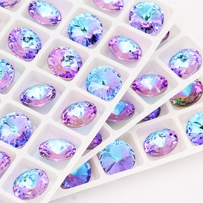 Blue Rose Mixed Round Crystal K9 Glass Rhinestones Applique