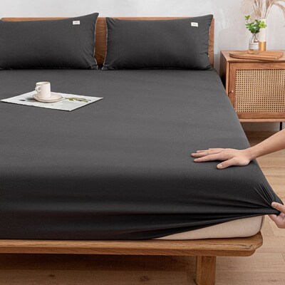 soft bed sheets fitted sheet cotton seRt 床垫套 纯色床笠床单