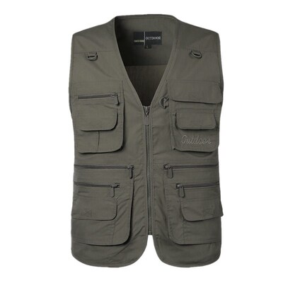 4 Wear Middle-aged Mens Multi-pocket Thin Waistcoat Leisure