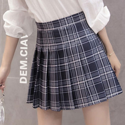 Womens Skirt Shorts High Waist A-line Student Plaid