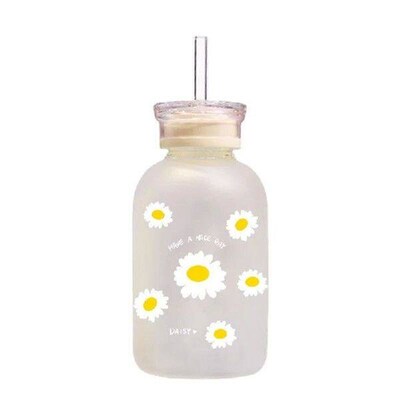 Milk Juice Cute Water Bottle With Straw And Scale 2 Lids