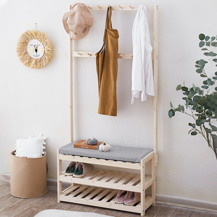 实木衣帽架换鞋凳挂衣架一体落地卧室可坐家用门后入门门口衣架