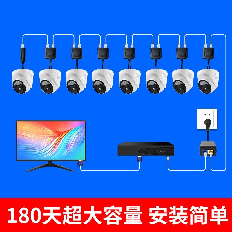 大容量串联一线 线通监控系统全套一整套 监视器店铺商用硬碟录影