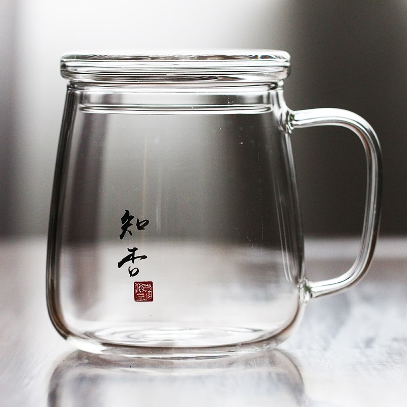 创意玻璃杯带把手耐高温家用杯透明水杯泡茶杯带盖商隐杯450ML