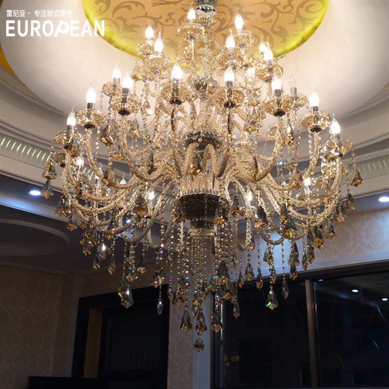 欧式干邑色水晶吊灯酒店会所别墅复式楼梯3层灯四层客厅大堂三层,家装灯饰光源,客厅吊灯,淘宝优惠券,粉丝福利购,淘宝优惠卷