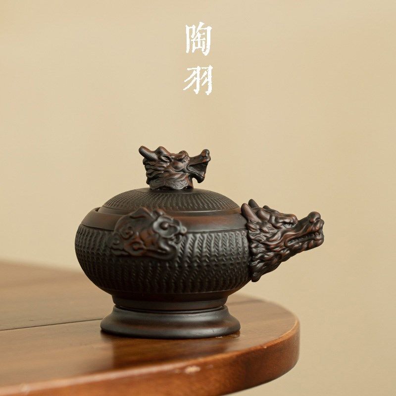 紫陶龙腾四海手抓壶单个家用泡茶专用浮雕高档中式紫砂壶功夫茶具