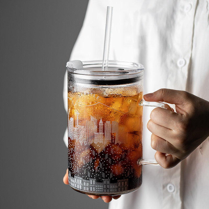水杯玻璃吸管杯女大容量1000ml夏季奶茶咖啡杯办公室带盖饮料杯子