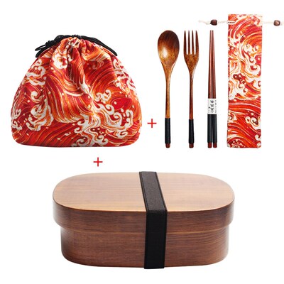 Wooden Lunch Box Picnic  Japanese Bento Box for School Kids
